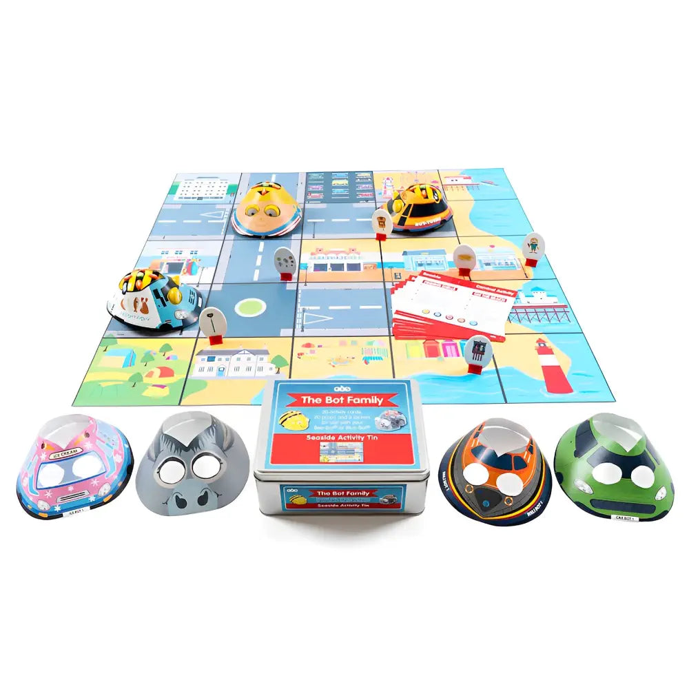 TTS The Bot Family - Activity Tin Bundle - Countryside, Community, Transport &amp; Seaside Mats - Interactive Coding Play for Bee-Bot &amp; Blue-Bot | 4x Tin Set