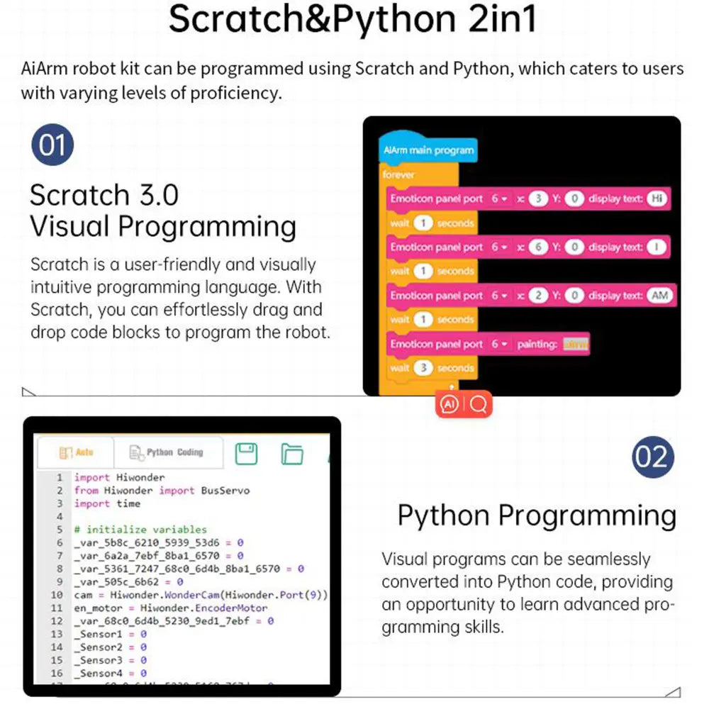 Hiwonder AiArm Vision Robot Arm Kit for Education Demonstration Support Scratch and Python