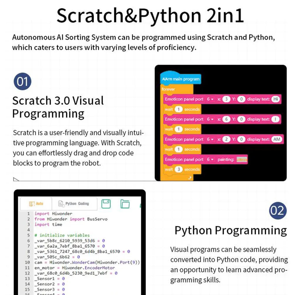 Hiwonder Autonomous AI Sorting System for Education Demonstration Support Scratch and Python