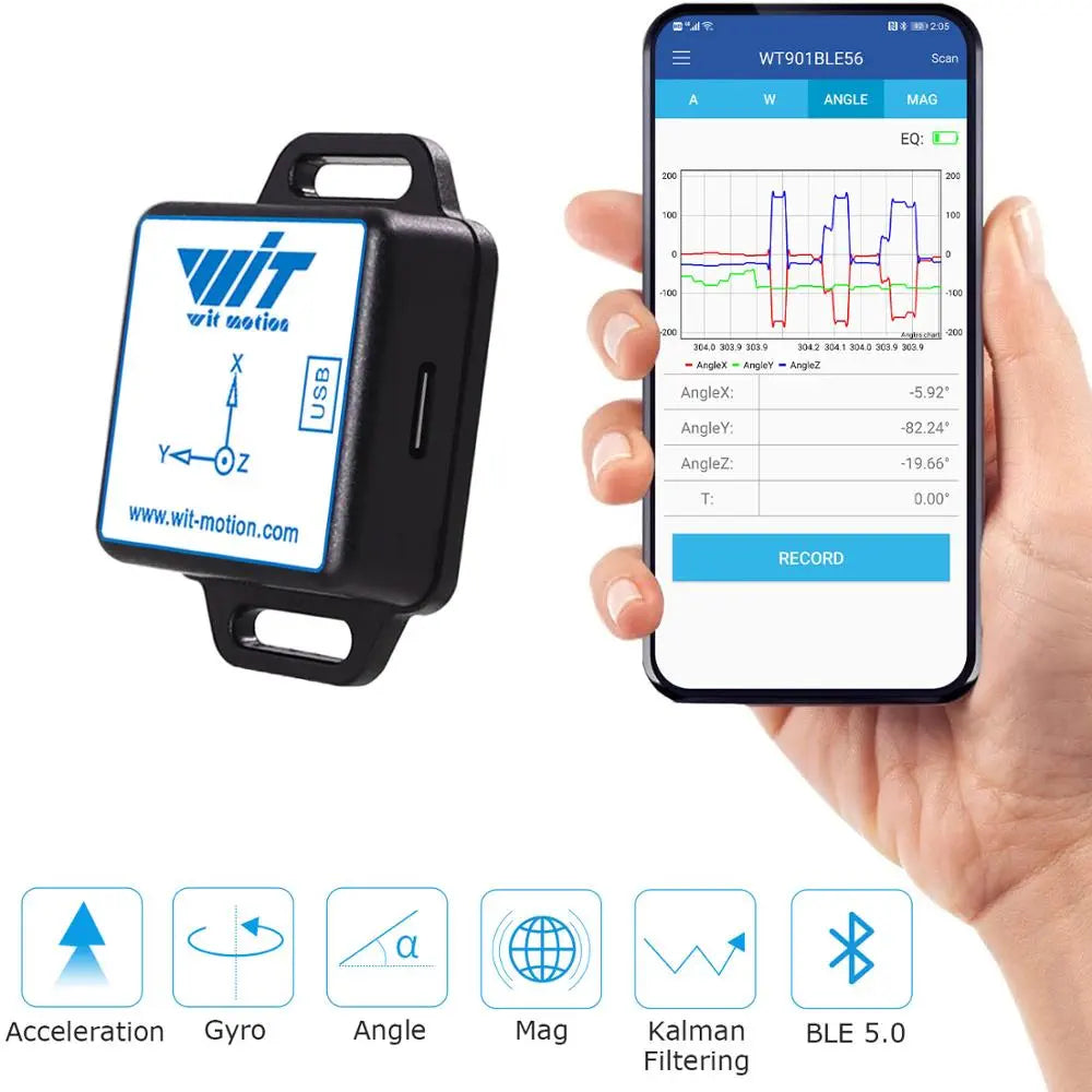 Bluetooth BWT901CL 200Hz MPU9250 AHRS 9-Axis Gyroscope, 0.05 XY Accuracy, Magnetometer &amp; Kalman Filter
