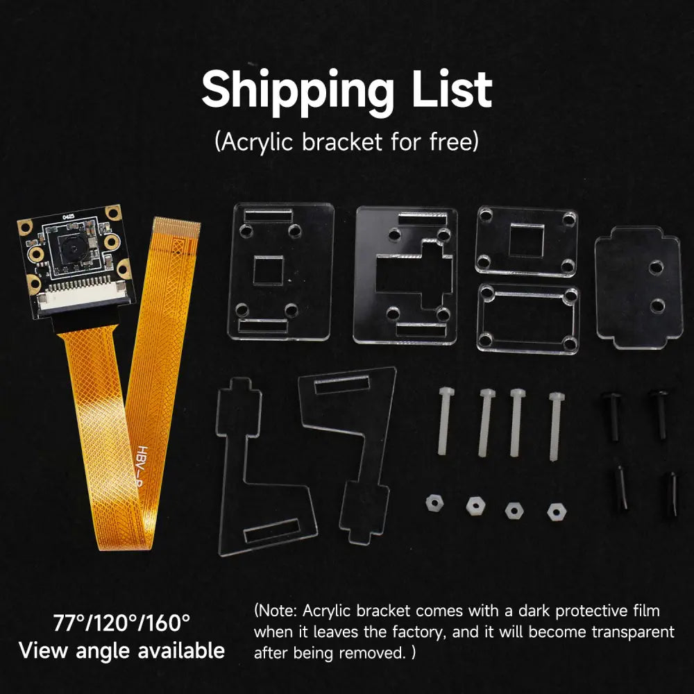 Raspberry Pi 5 77° View Angle Camera IMX219 8MP Free 22Pin-FPC 15CM Connecting Cable and Acrylic Bracket