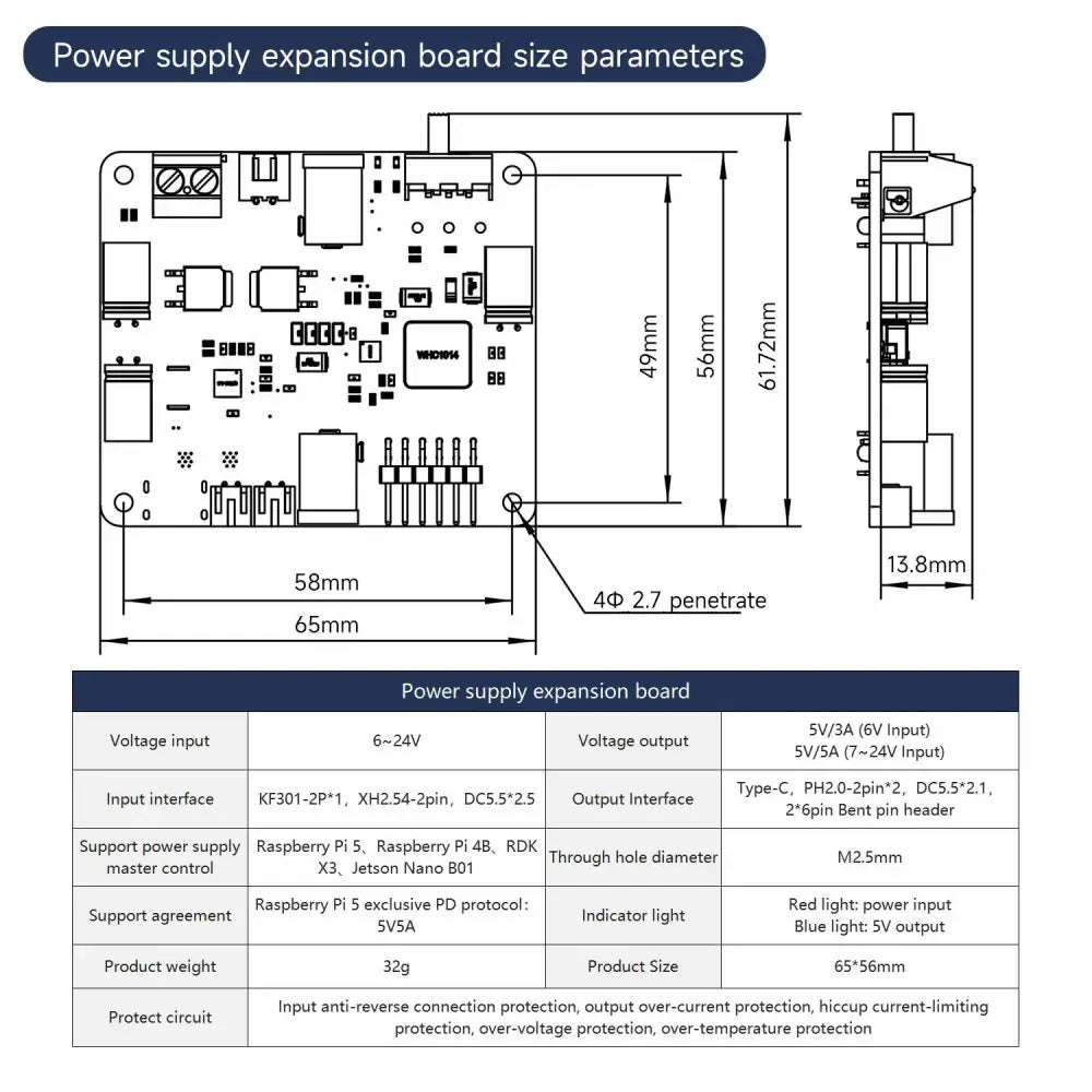 Power supply Expansion board for Raspberry Pi 5