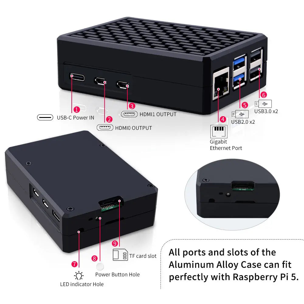 52Pi Armor Case V5 Passive Cooling Shell for Raspberry Pi 5 (Black)