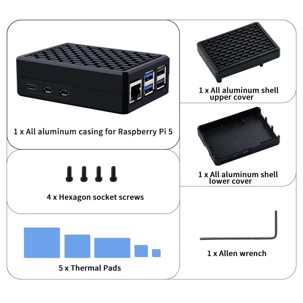 52Pi Armor Case V5 Passive Cooling Shell for Raspberry Pi 5 (Black)