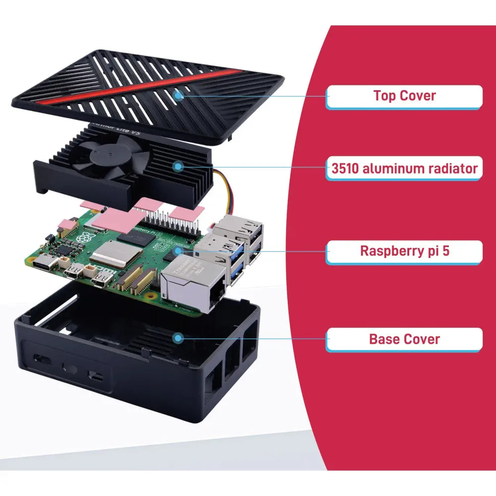 52Pi Armor Lite V5 ABS Enclosure for Raspberry Pi 5 w/ Cooling (Black)