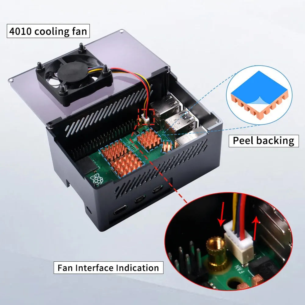 52Pi Black Brick Enlosure w/ 4010 Fan Heatsink for Raspberry Pi 5