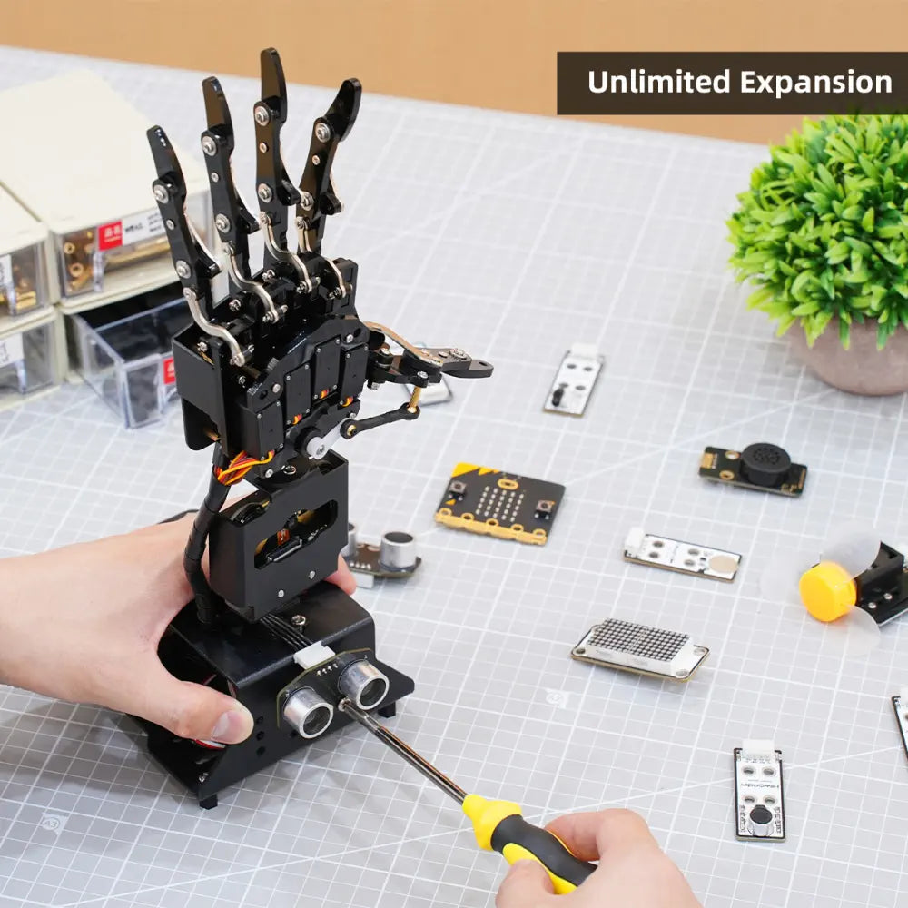 Open-Source Robotic Hand AiHand Powered by micro:bit V2 Programming Educational Robot, Support WonderCam AI Vision Module (Without micro:bit V2.0)