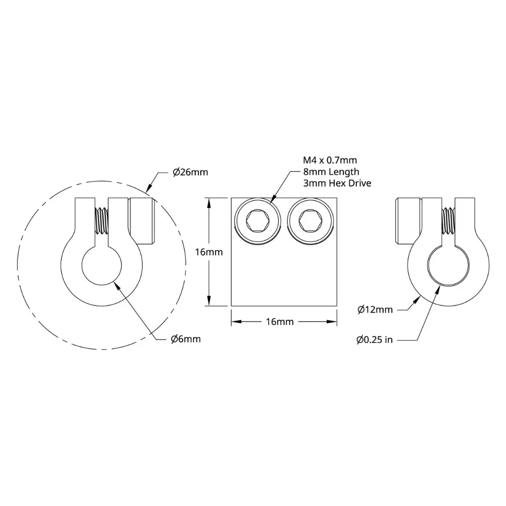 ServoCity 4000 Series Clamping Shaft Coupler (6mm Round to 0.25-inch Round Bore)