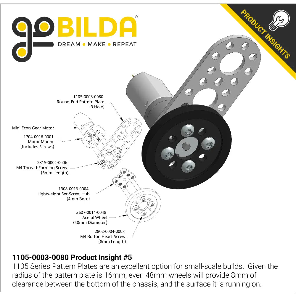 ServoCity 1105 Series Round-End Pattern Plate (3 Hole, 80mm Length)