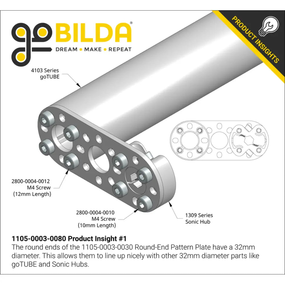 ServoCity 1105 Series Round-End Pattern Plate (3 Hole, 80mm Length)