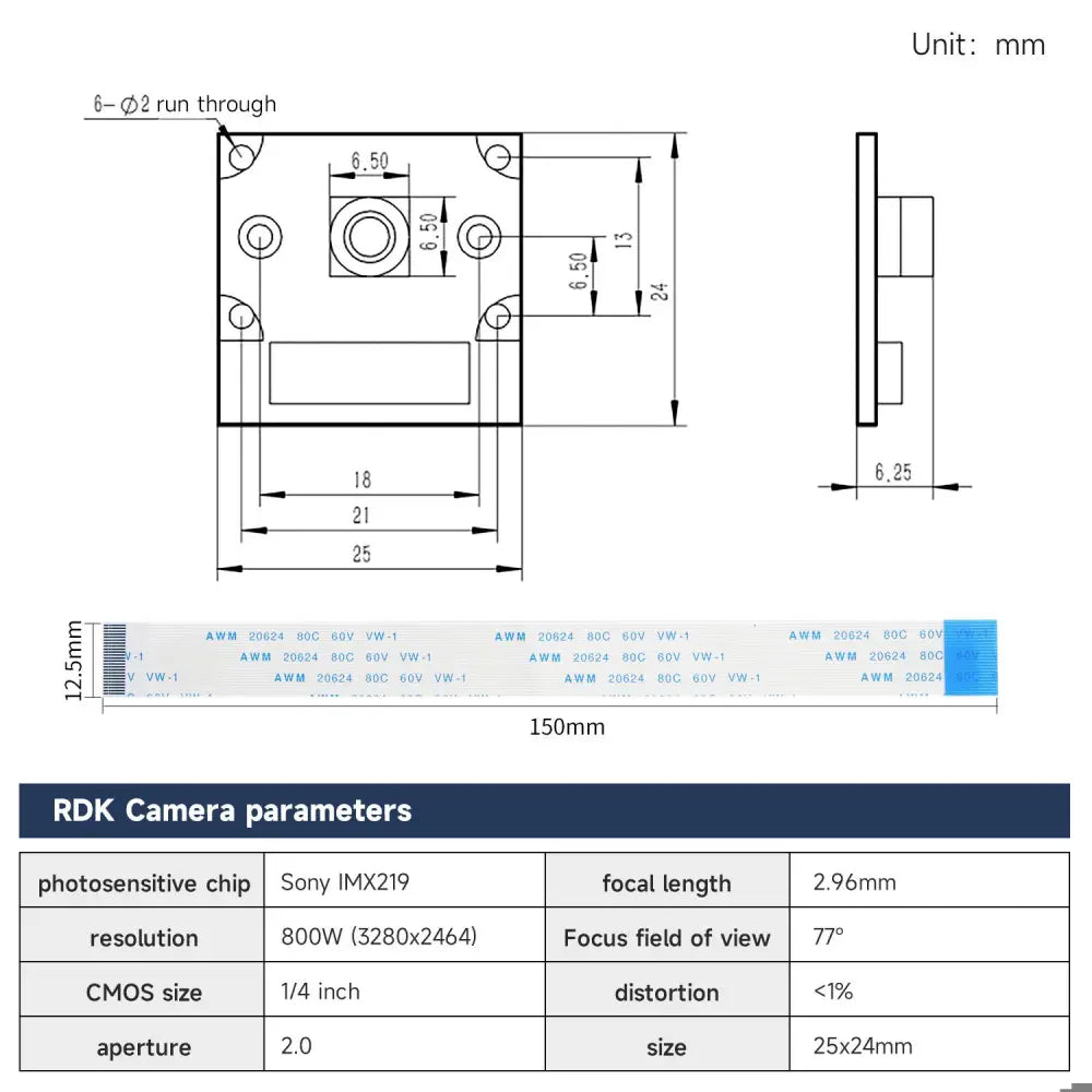 RDK X3 Camera Module With 77° FOV  and Acrylic bracket