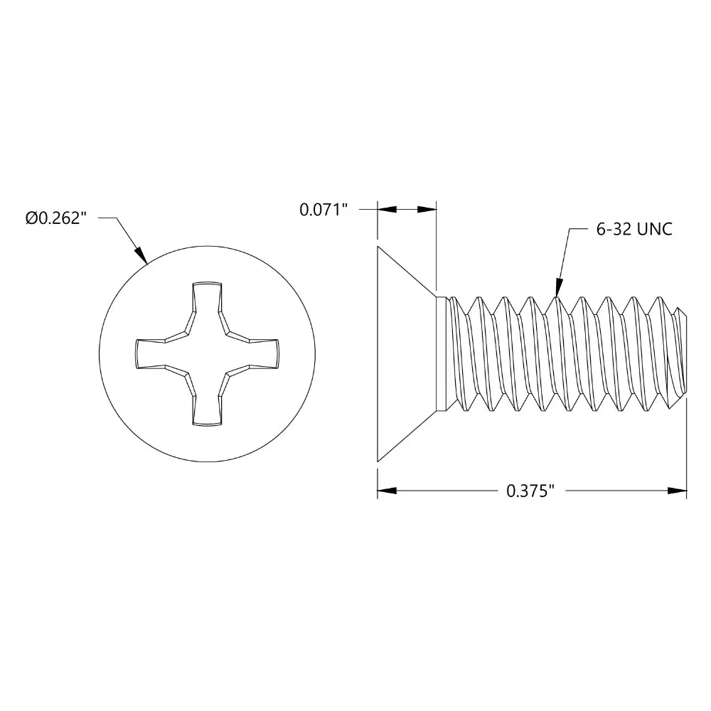 ServoCity 6-32 Zinc-Plated Flat Head Screw (0.375" Length) - 6 Pack