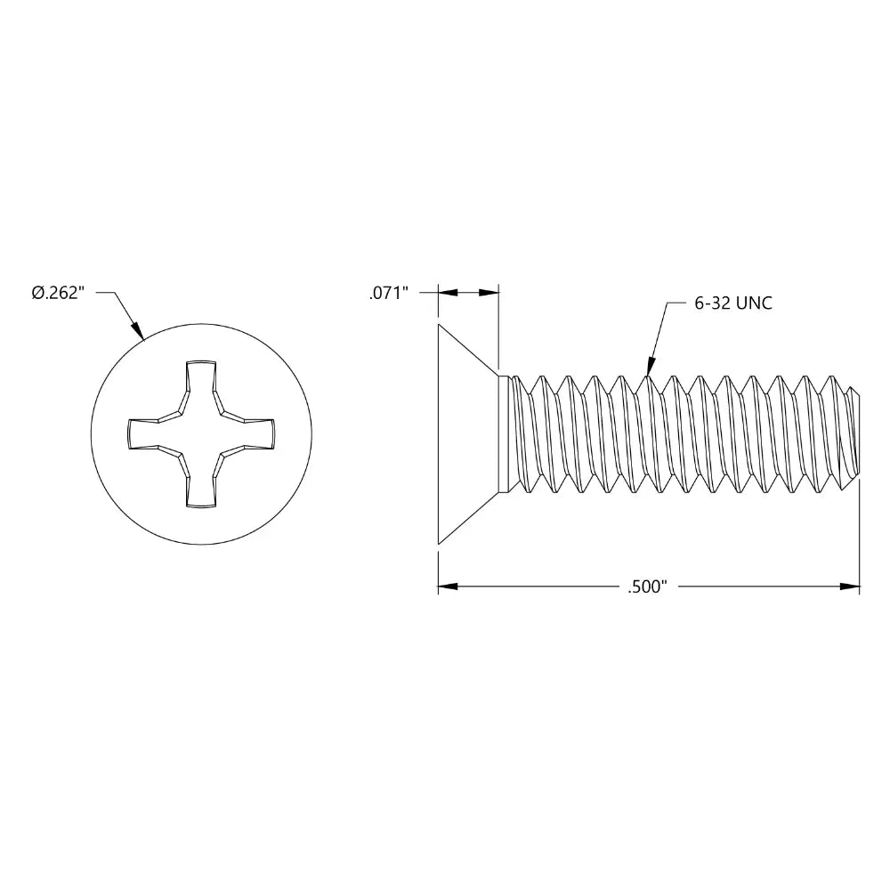 ServoCity 6-32 Zinc-Plated Flat Head Screw (0.500" Length) - 6 Pack