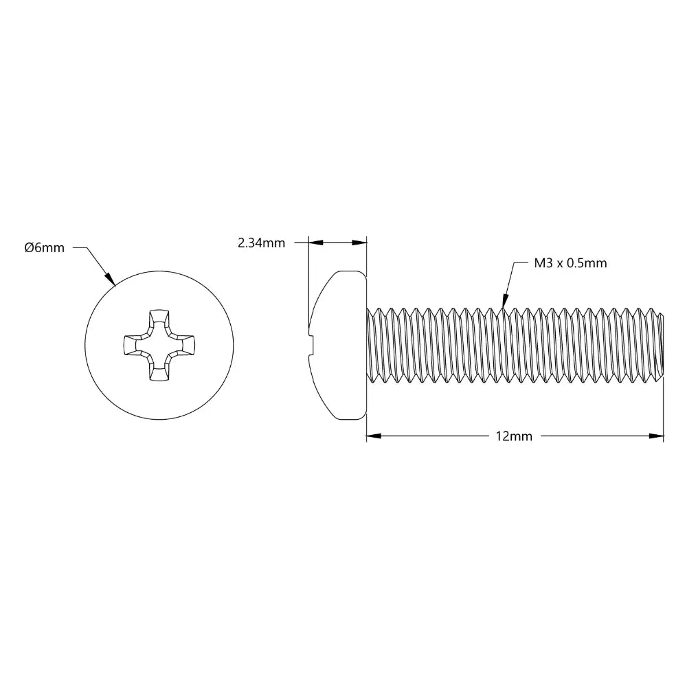 ServoCity M3 x 0.5mm Zinc-Plated Pan Head Screw (12mm Length) - 6 Pack