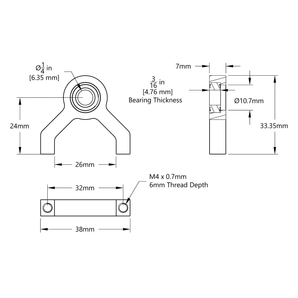 ServoCity 1-Side, 2-Post Pillow Block (1/4" Bore)