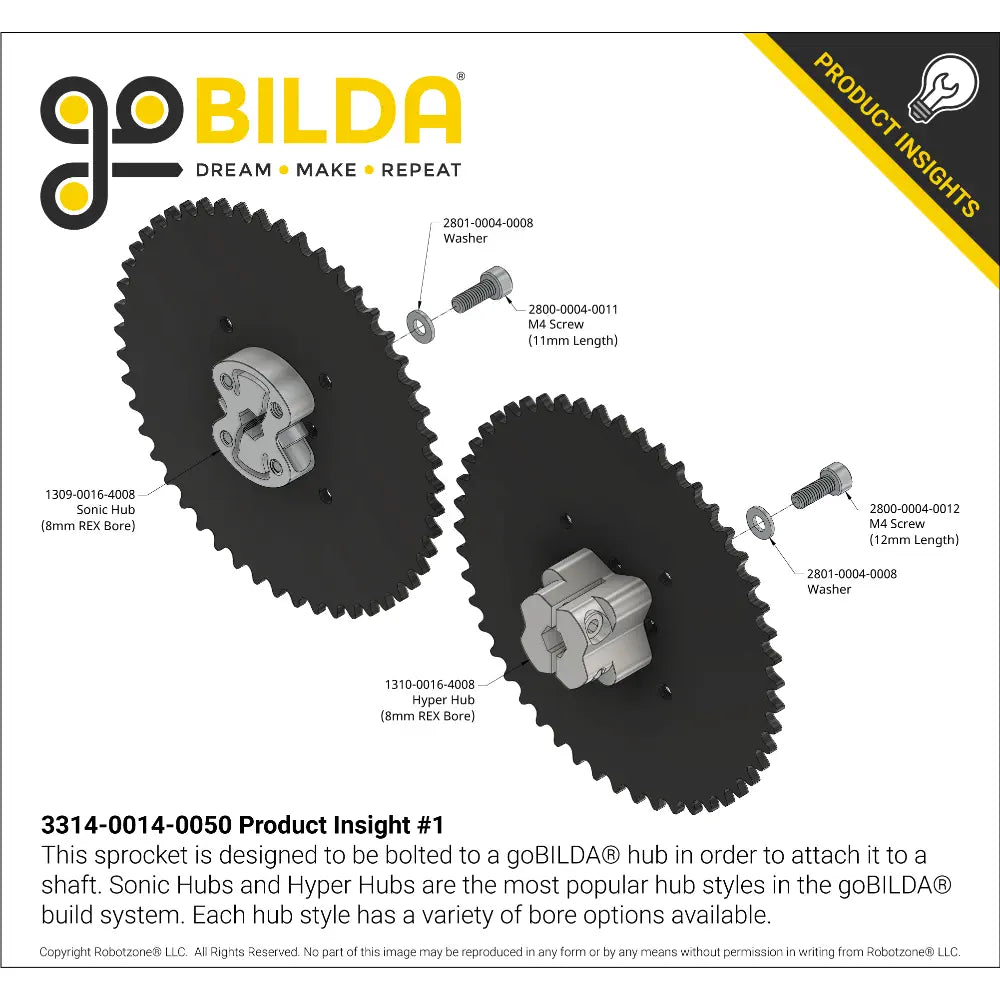 ServoCity #25 Pitch Acetal Hub-Mount Sprocket (14mm Bore, 50 Tooth)