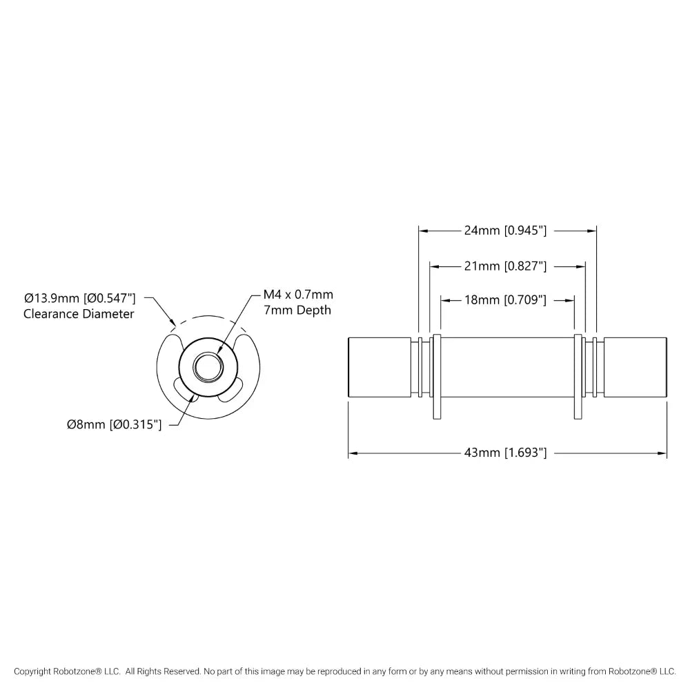 ServoCity 1523 Series M4 x 0.7mm Standoff (8mm Diameter, 43mm Length)