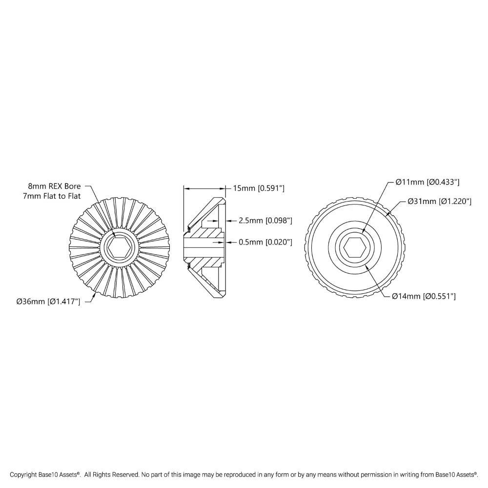 2319 Series MOD 1.25 Miter Gear (8mm REX™ Bore, 30 Tooth)