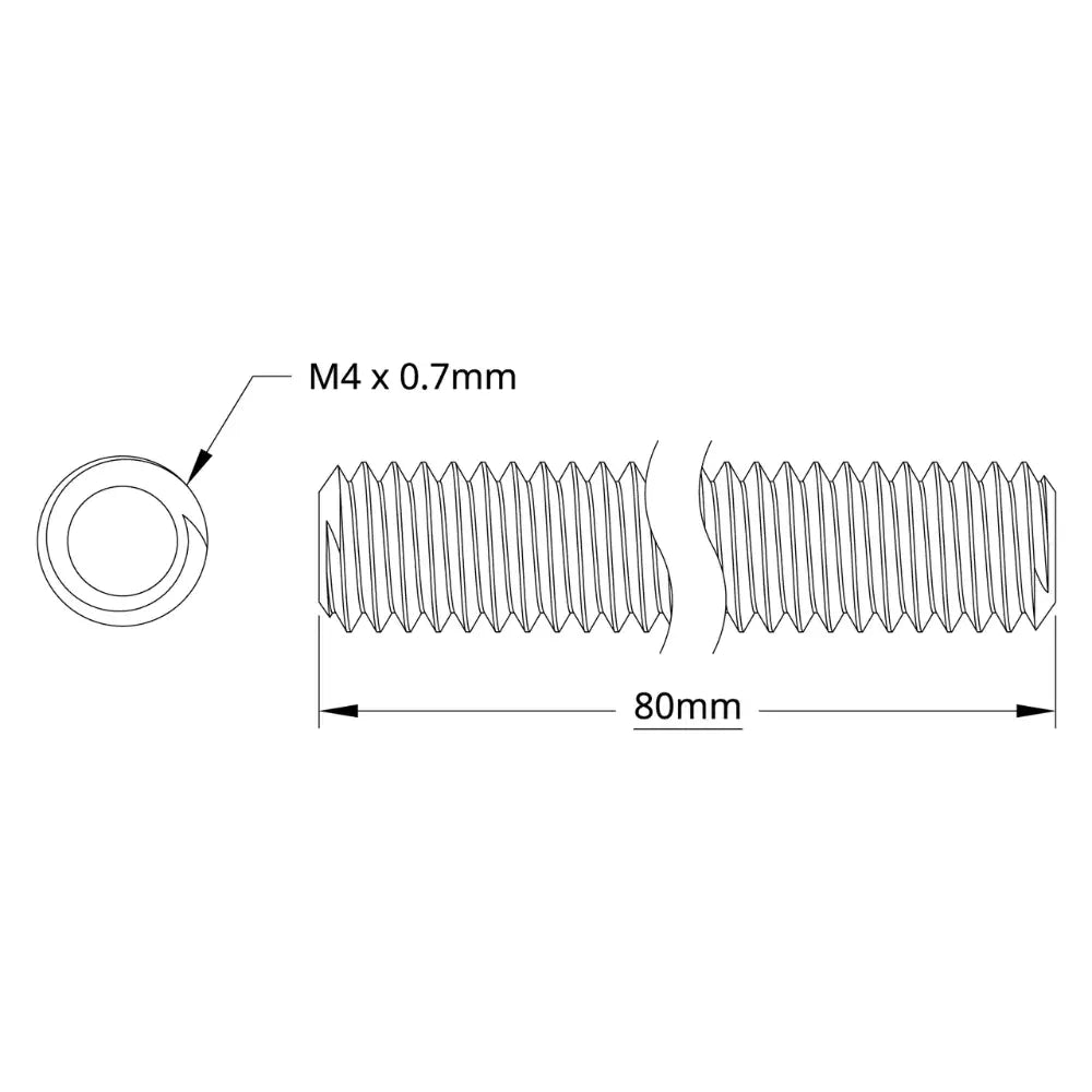ServoCity 2808 Series Stainless Steel Threaded Rod (M4 x 0.7mm, 80mm Length) - 2 Pack