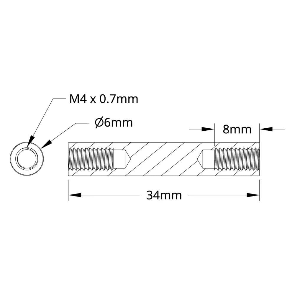 ServoCity 1501 Series M4 x 0.7mm Standoff (6mm OD, 34mm Length) - 4 Pack