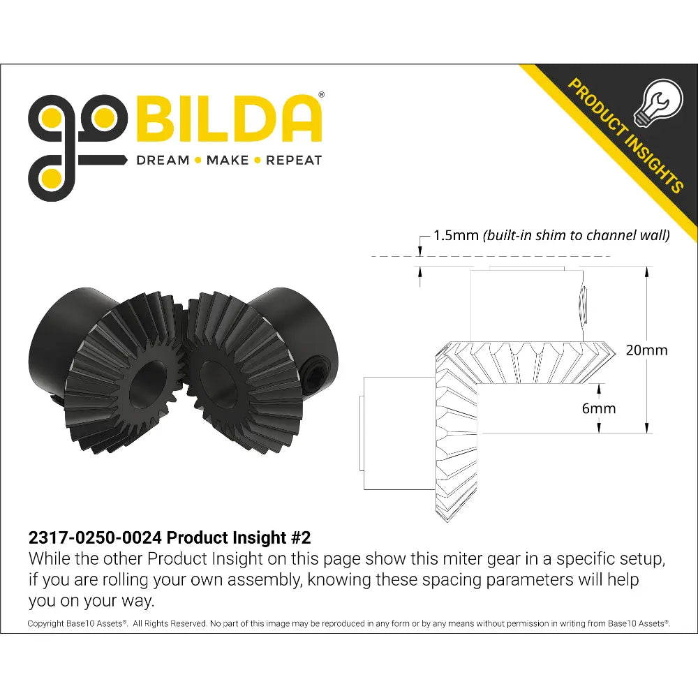 ServoCity 2317 Series MOD 0.8 Miter Gear (Set-Screw, 1/4" Round Bore, 24 Tooth)