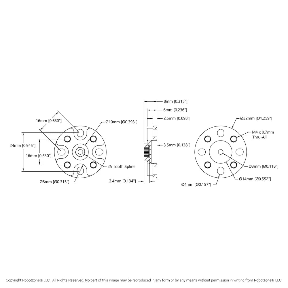 ServoCity 1908 Series Servo Hub (25 Tooth Spline, 32mm Diameter)
