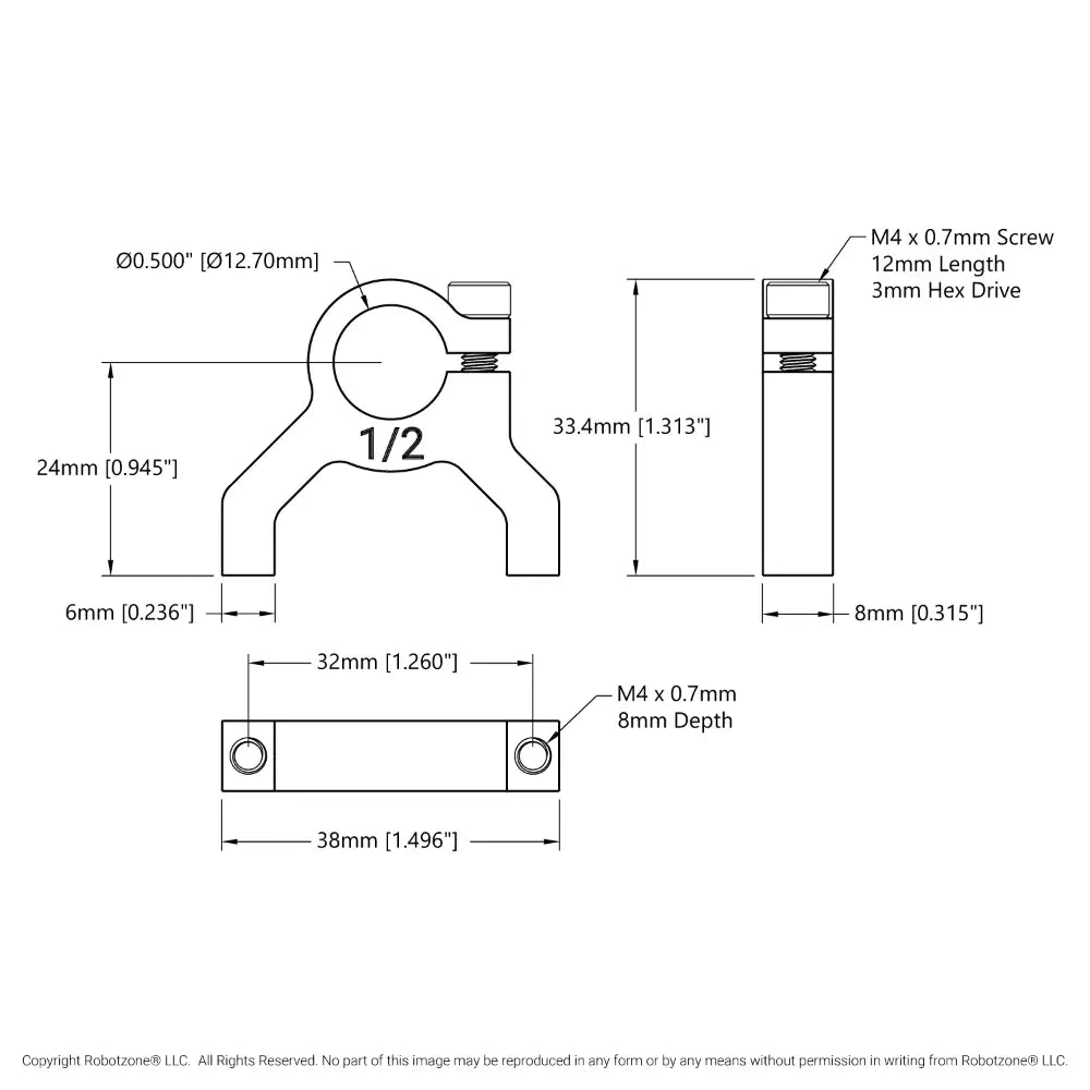 ServoCity 1400 Series 1-Side, 2-Post Clamping Mount (1/2" Bore)