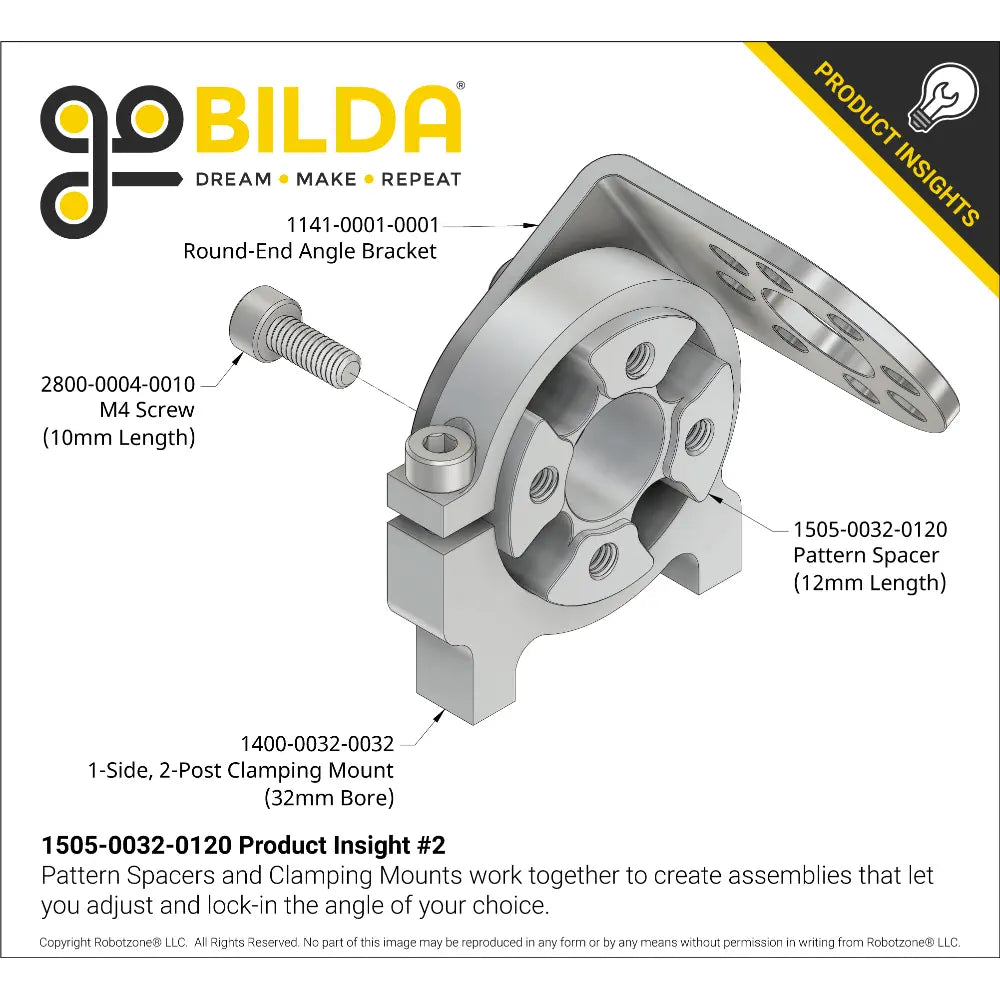ServoCity 1505 Series 32mm OD Counterbored Pattern Spacer (12mm Length)