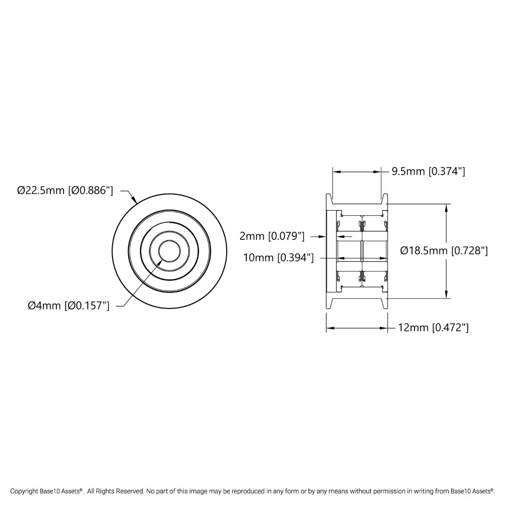 ServoCity Dual-Bearing Timing Belt Idler Pulley (4mm Bore, 18.5mm Diameter, 9.5mm inside Width)