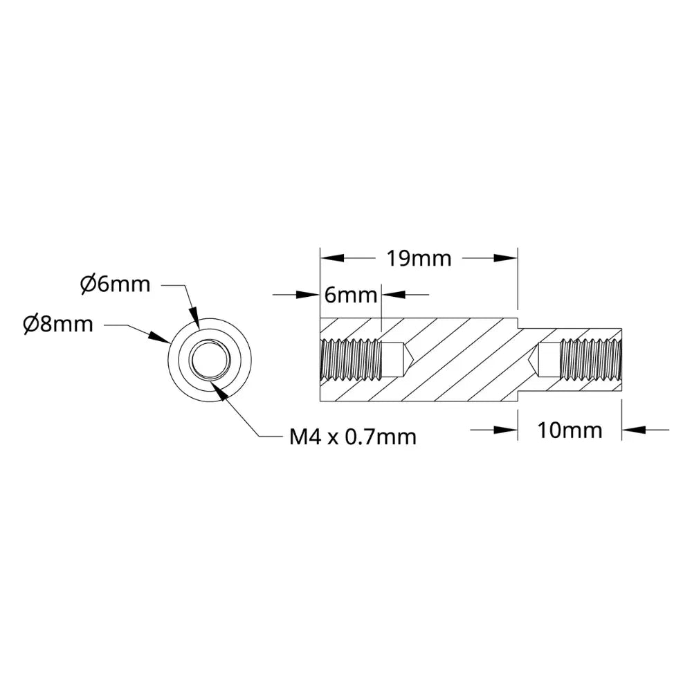 ServoCity 1503 Series M4 x 0.7mm Shoulder-Standoff (6-8mm OD, 10-19mm Length) - 4 Pack