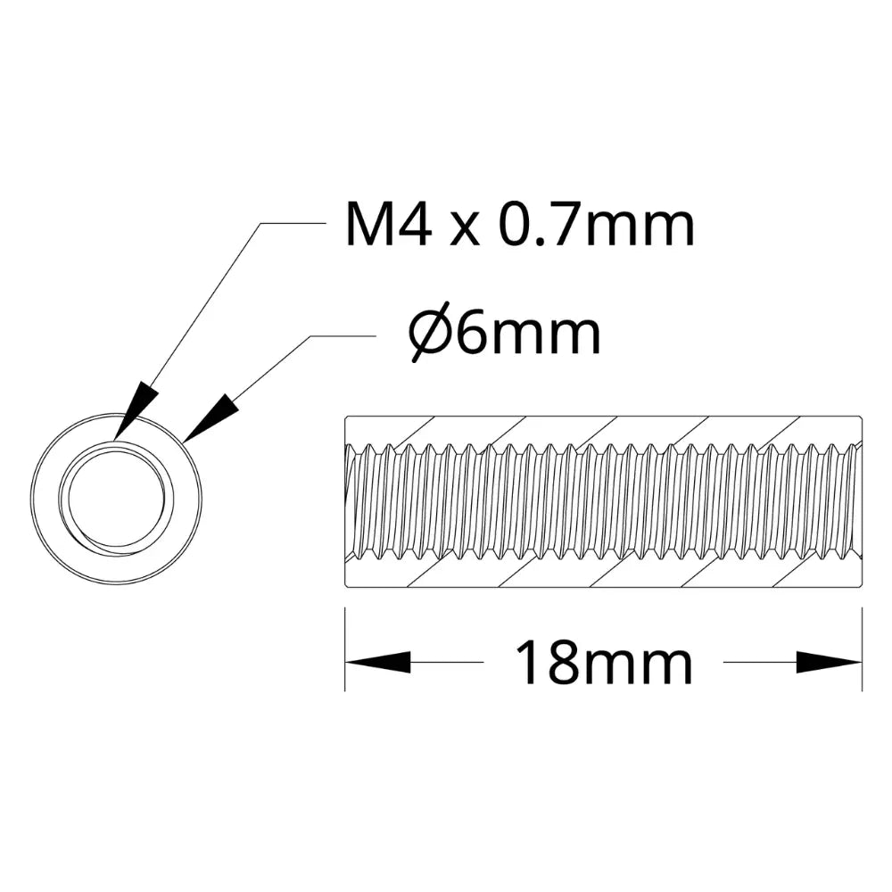 ServoCity 1501 Series M4 x 0.7mm Standoff (6mm OD, 18mm Length) - 4 Pack