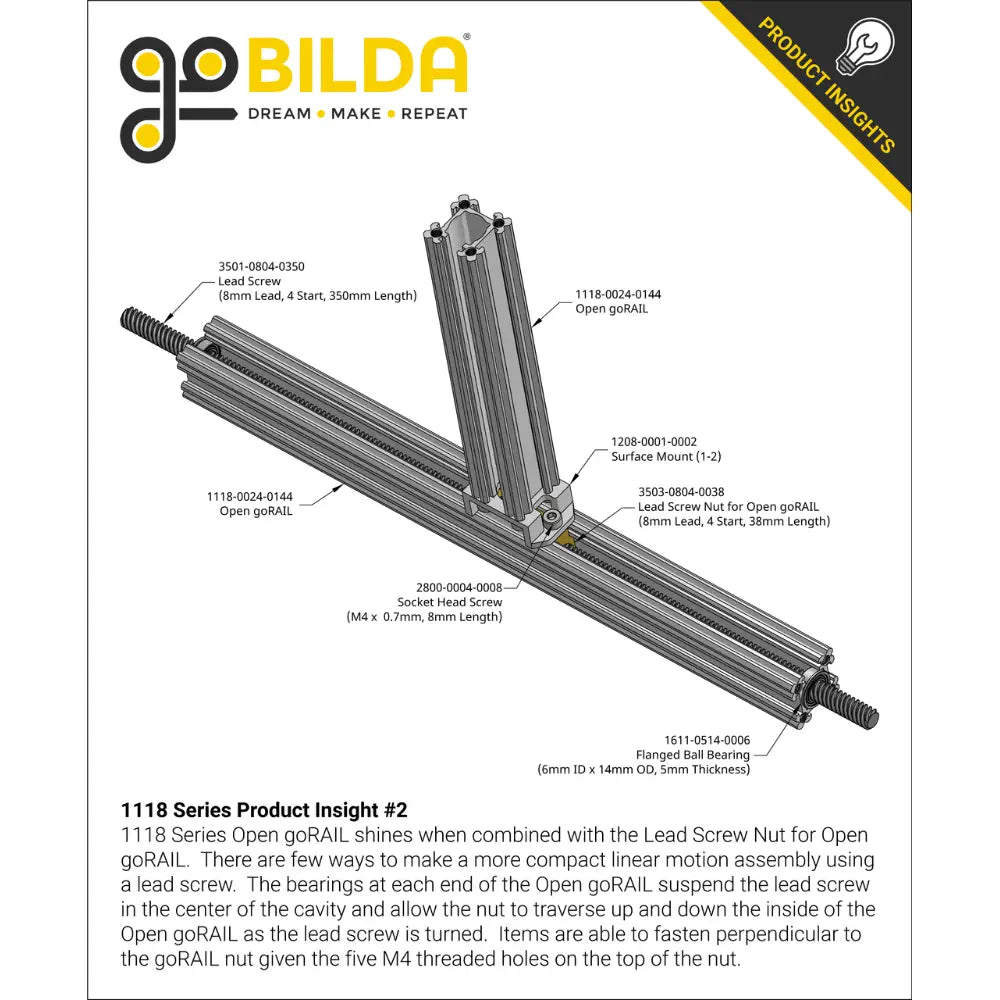 ServoCity 1118 Series Open GoRAIL (624mm Length)
