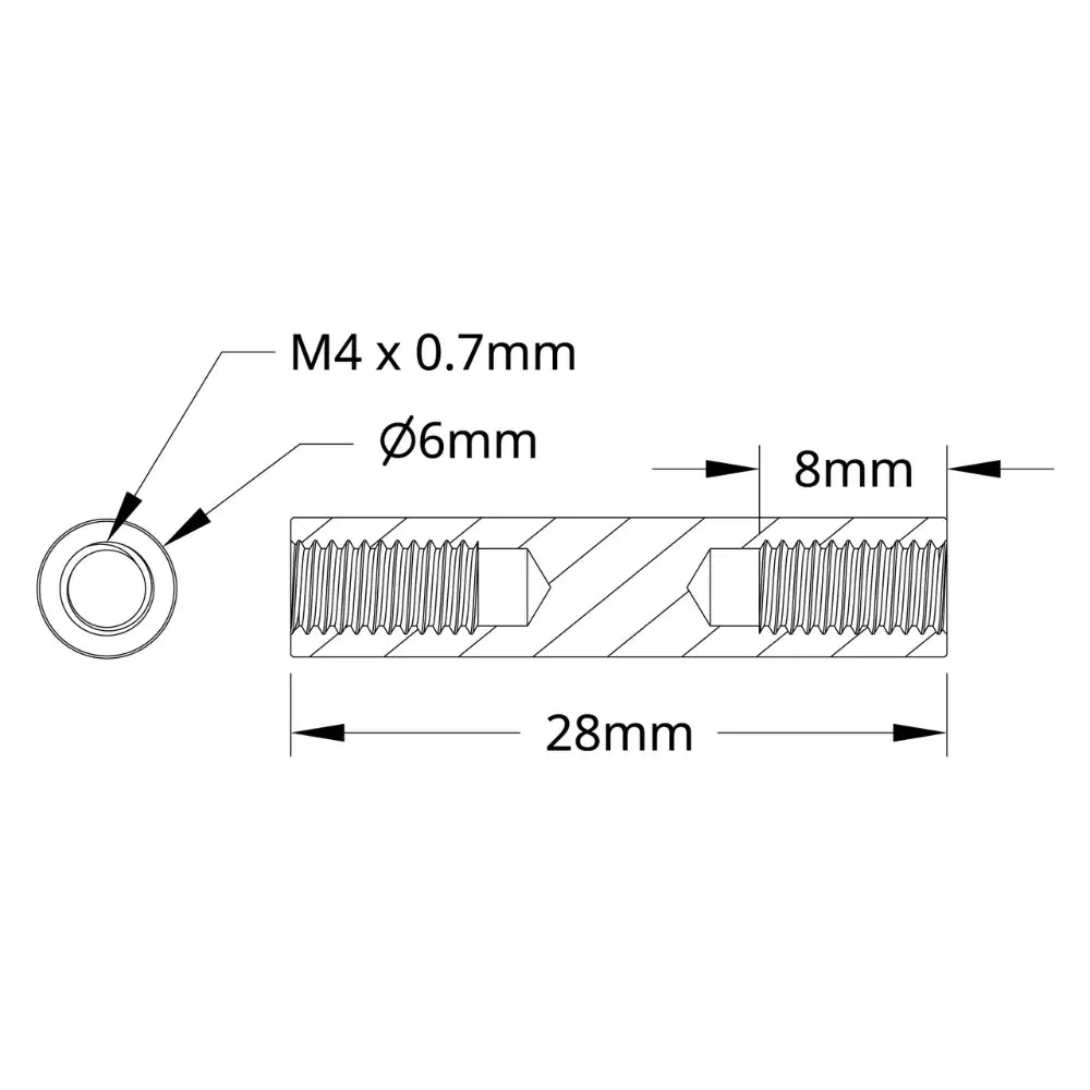 ServoCity 1501 Series M4 x 0.7mm Standoff (6mm OD, 28mm Length) - 4 Pack