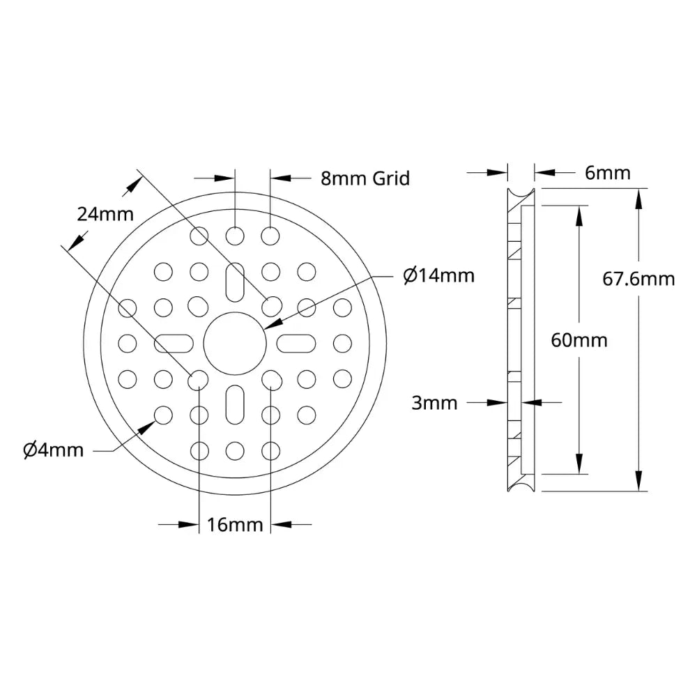 ServoCity 3400 Series Hub Mount Round Belt Pulley (14mm Bore, 64mm PD)