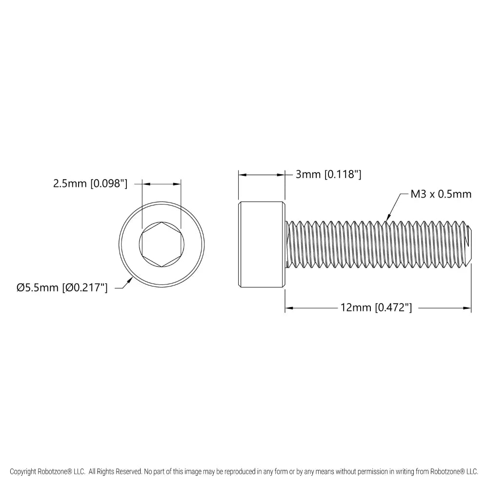 ServoCity Socket Head Screw (M3 x 0.5mm, 12mm Length) - 6 Pack
