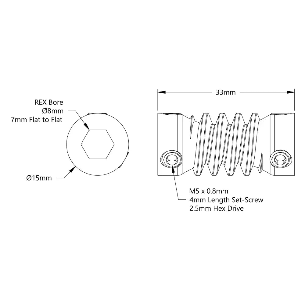 ServoCity 2313 Series, MOD 1.25 Worm (8mm REX™ Bore, 33mm Length)