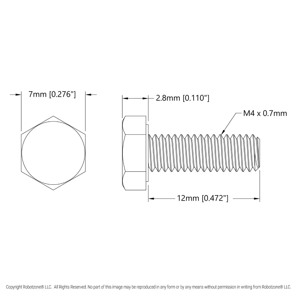 ServoCity Hex Head Screw (M4 x 0.7mm, 12mm Length) - 25 Pack