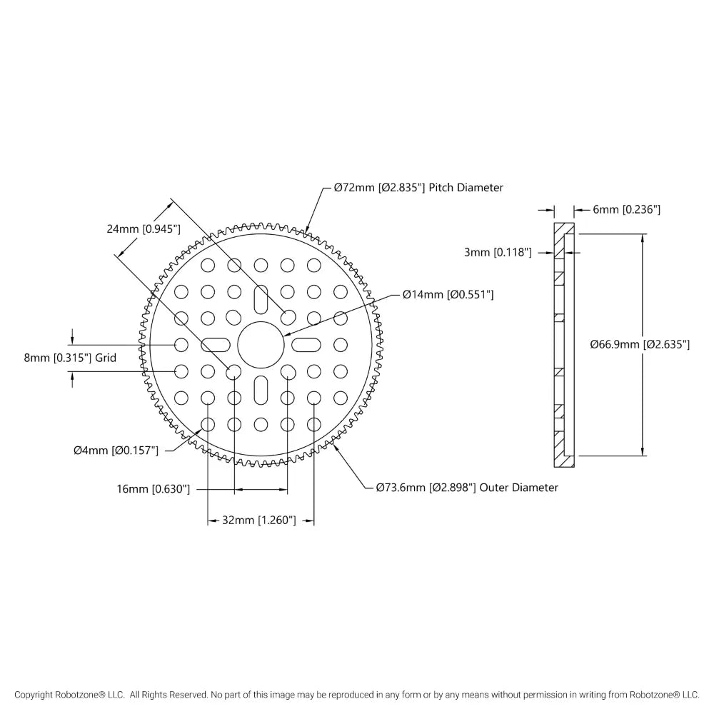 ServoCity 2302 Series, MOD 0.8, Hub Mount Gear (14mm Bore, 90 Tooth)