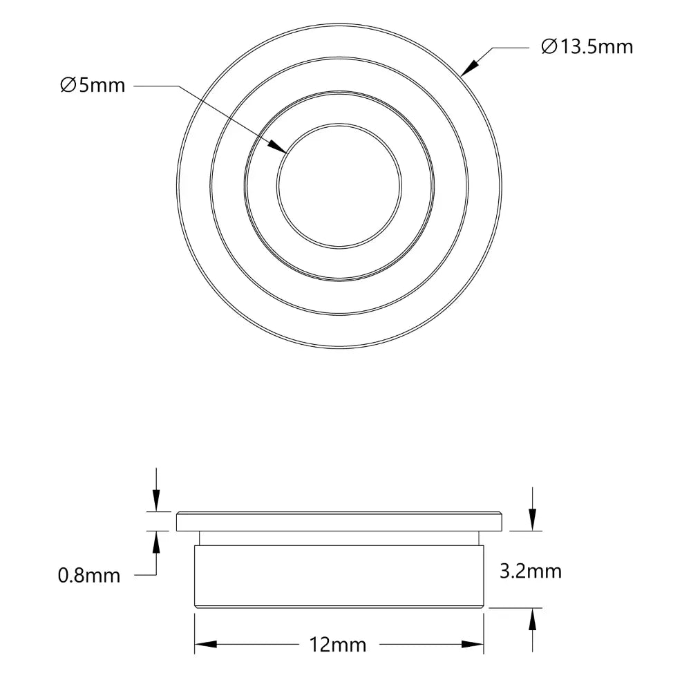 ServoCity 5mm ID Flanged Ball Bearing (12mm OD, 4mm Thickness) - 2 Pack