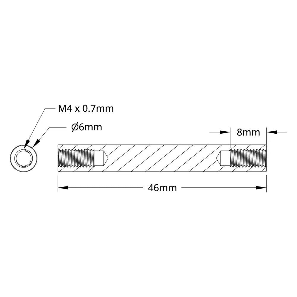 ServoCity 1501 Series M4 x 0.7mm Standoff (6mm OD, 46mm Length) - 4 Pack
