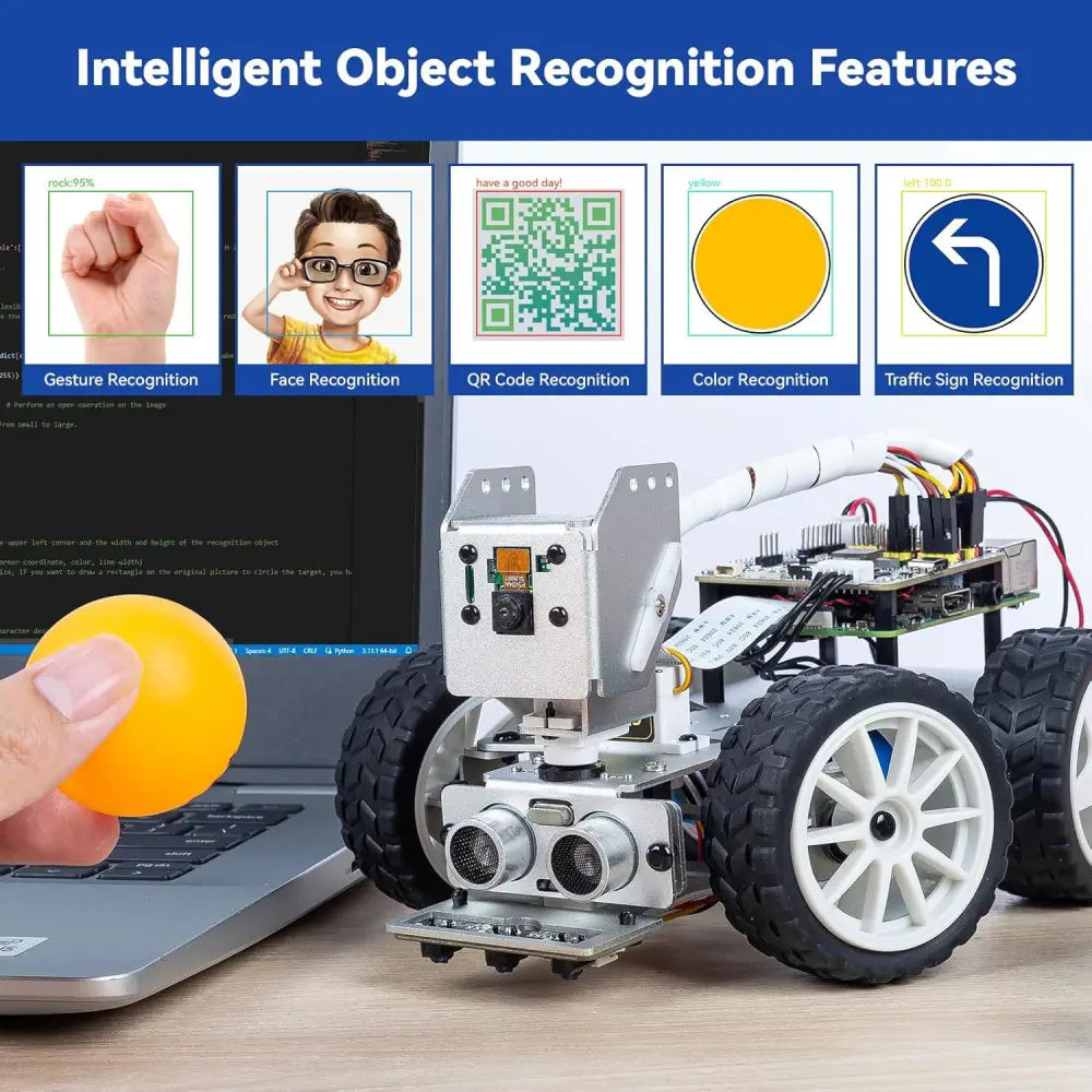 SunFounder PiCar- X Smart Robot Car Kit - Raspberry Pi Compatible, AI Video, FPV Camera, Line Tracking &amp; Obstacle Avoidance - STEM Coding Robotics for Beginners (Battery Not Included)