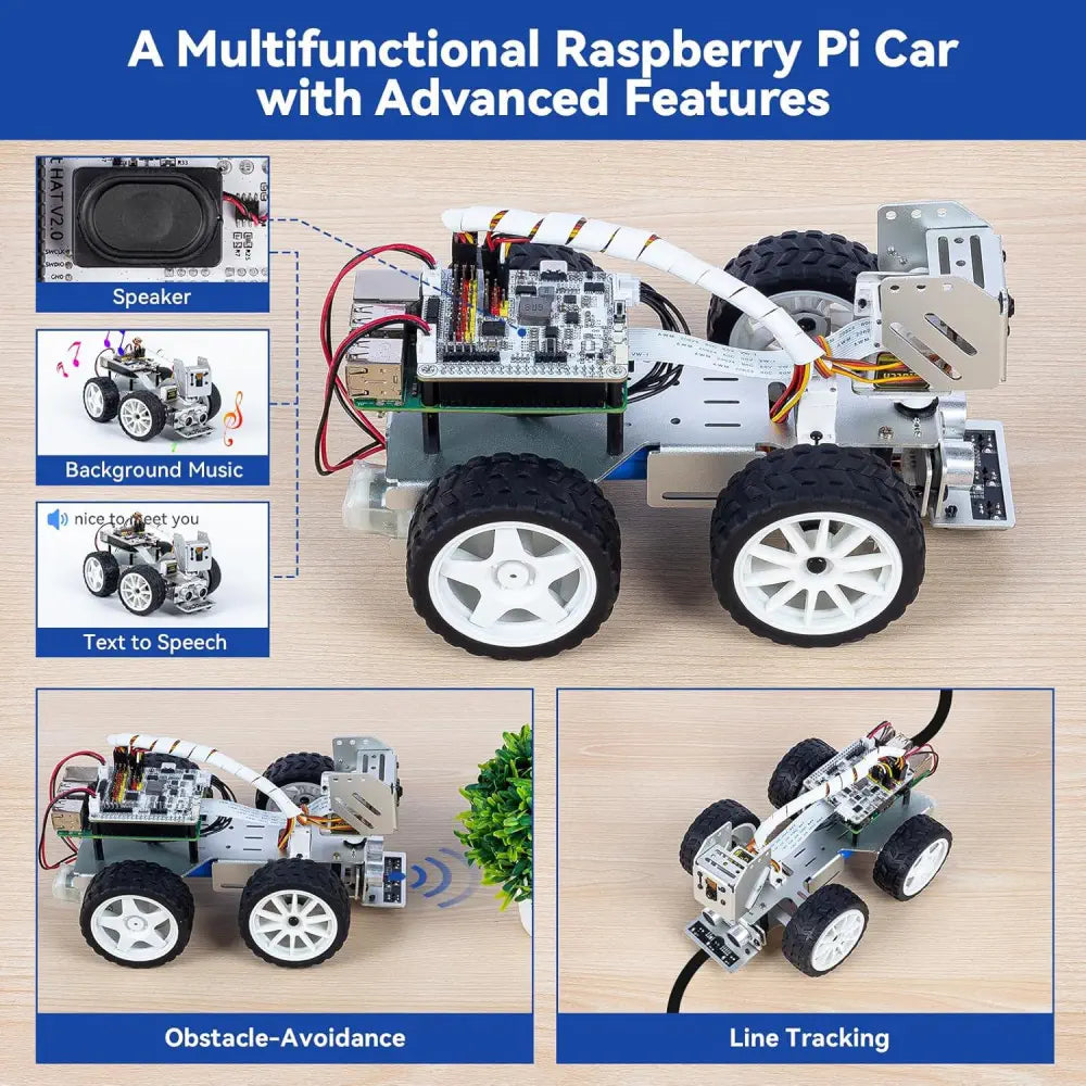 SunFounder PiCar- X Smart Robot Car Kit - Raspberry Pi Compatible, AI Video, FPV Camera, Line Tracking &amp; Obstacle Avoidance - STEM Coding Robotics for Beginners (Battery Not Included)