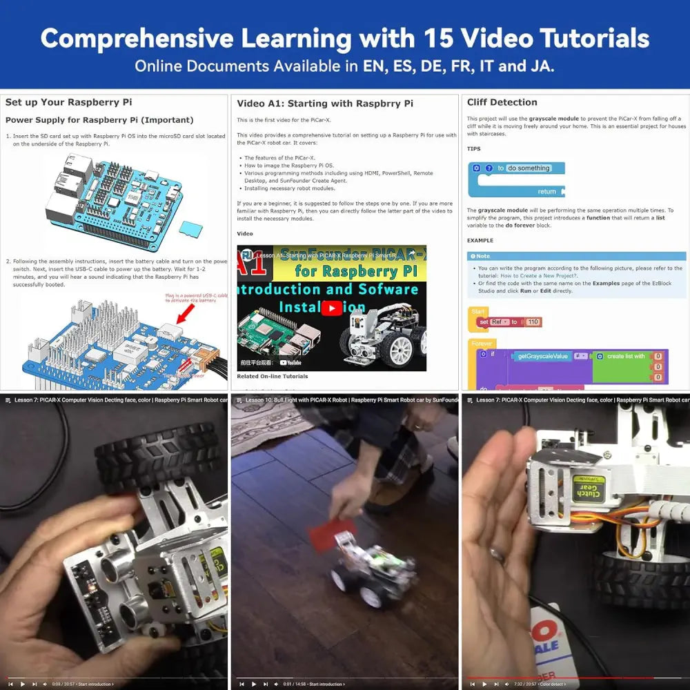 SunFounder PiCar- X Smart Robot Car Kit - Raspberry Pi Compatible, AI Video, FPV Camera, Line Tracking &amp; Obstacle Avoidance - STEM Coding Robotics for Beginners (Battery Not Included)
