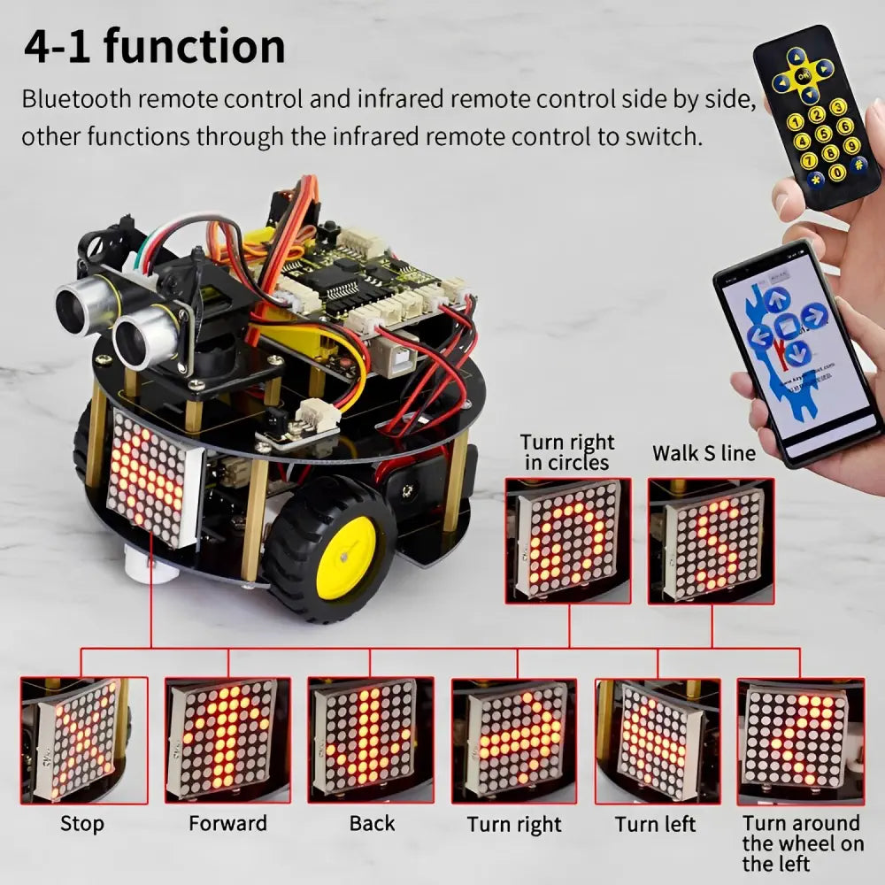 Keyestudio Educational Smart Little Turtle Robot V2.0 Kit for Arduino - Line Tracking Obstacle Avoidance Bluetooth &amp; IR Control - STEM Coding Learning Robot Kit for Kids &amp; Beginners