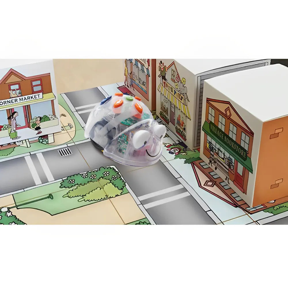 TTS 6-Pack Blue-Bot Programmable Floor Robot Bundle with 3D Community Construction Kit - See &amp; Say Educational Coding Robots - Sequencing Directional Learning STEM Kit for Kids Age 3+
