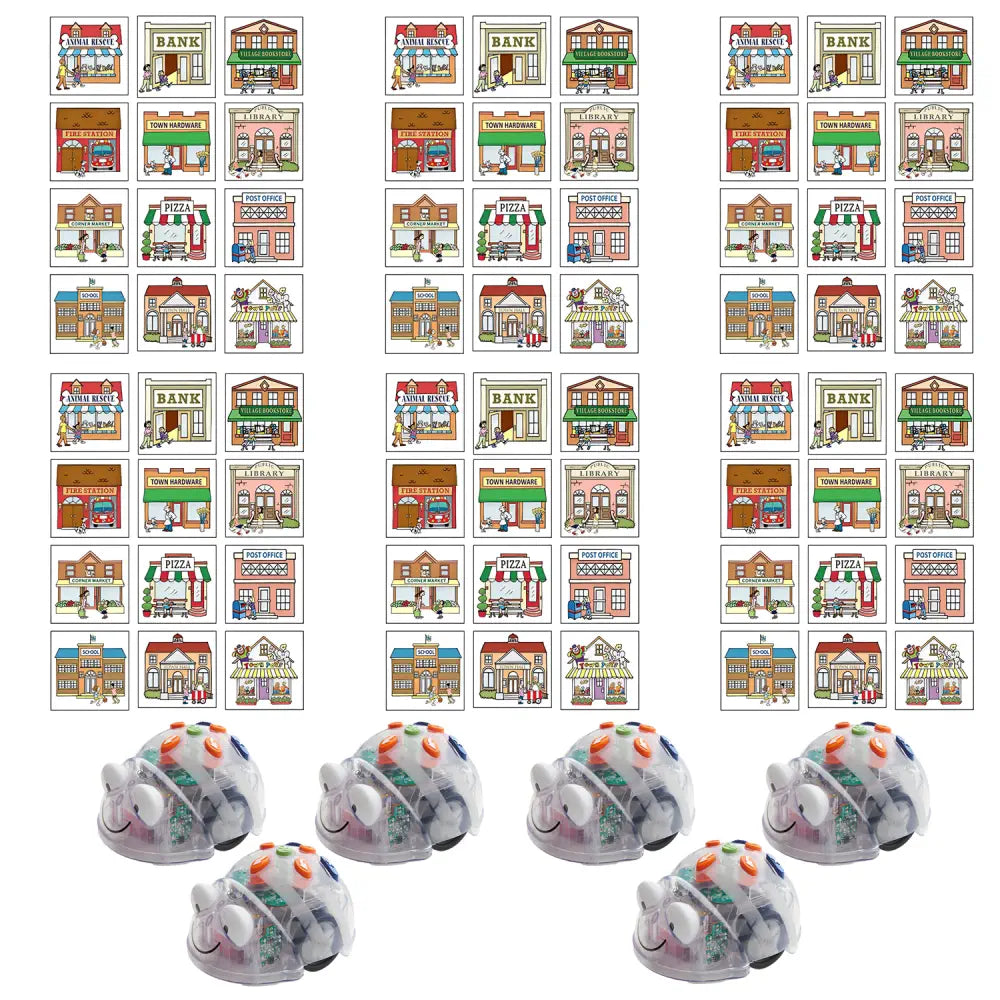 TTS 6-Pack Blue-Bot Programmable Floor Robot Bundle with 3D Community Construction Kit - See &amp; Say Educational Coding Robots - Sequencing Directional Learning STEM Kit for Kids Age 3+