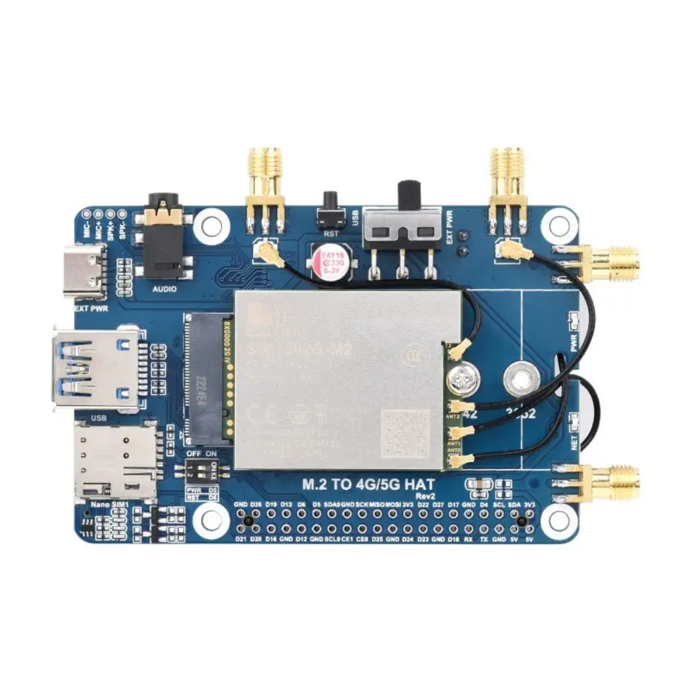 Waveshare SIM8262A-M2 5G HAT for Raspberry Pi, Quad Antennas 5G NSA, Multi-Band, 5G/4G/3G Compatible (w/ Case)
