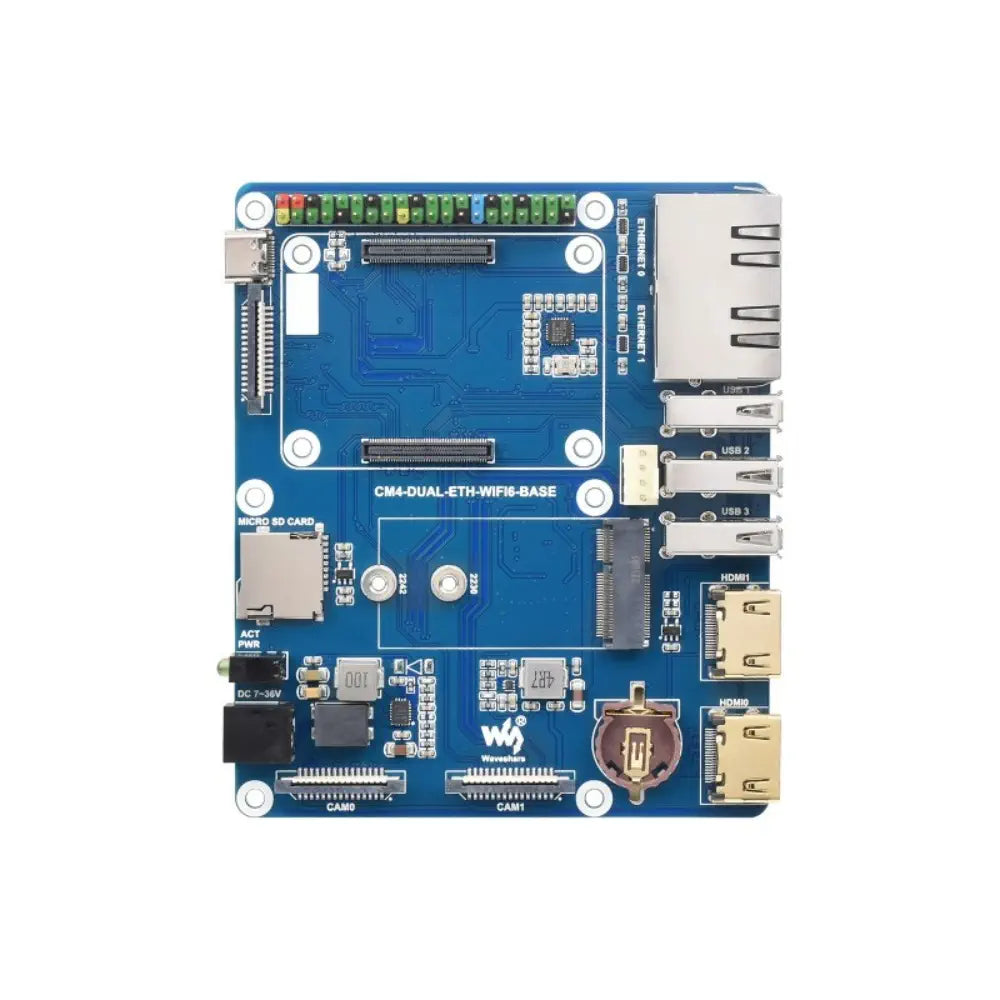 Waveshare WIFI6 Dual ETH Mini-Computer for Raspberry Pi CM4 (not Included), Onboard M.2 E (Board, Case, UK Power)