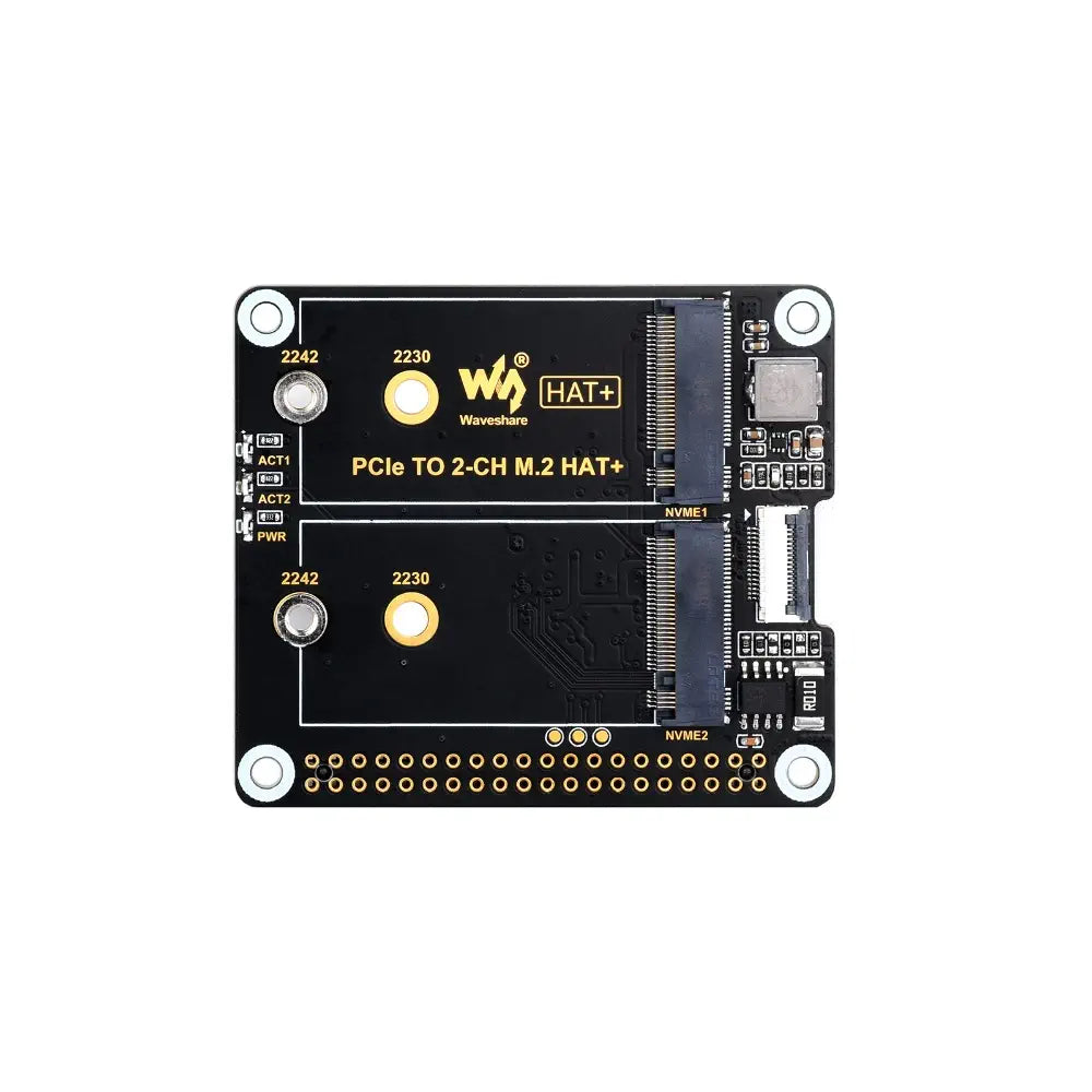 Waveshare PCIe to 2-Ch M.2 Adapter for Raspberry Pi 5, Compatible w/ 2230/2242 Size NVMe Solid State Drive