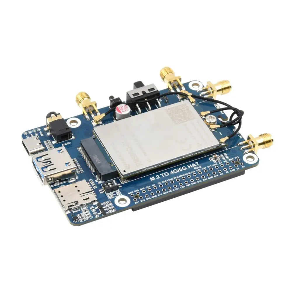 Waveshare RM500U-CNV 5G HAT for Raspberry Pi, Quad Antenna LTE-A, Multi Band, 5G/4G/3G (Case, US)
